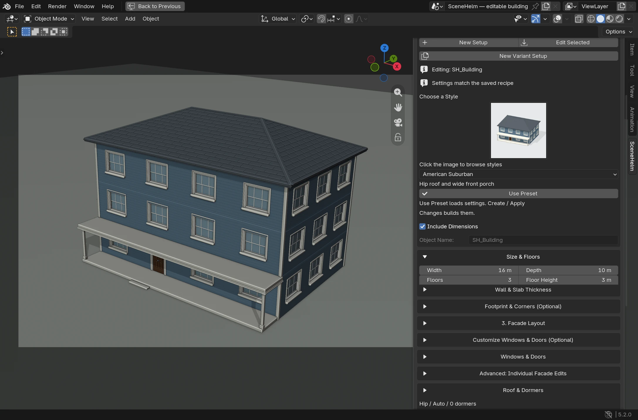 Load and update a building in local Blender