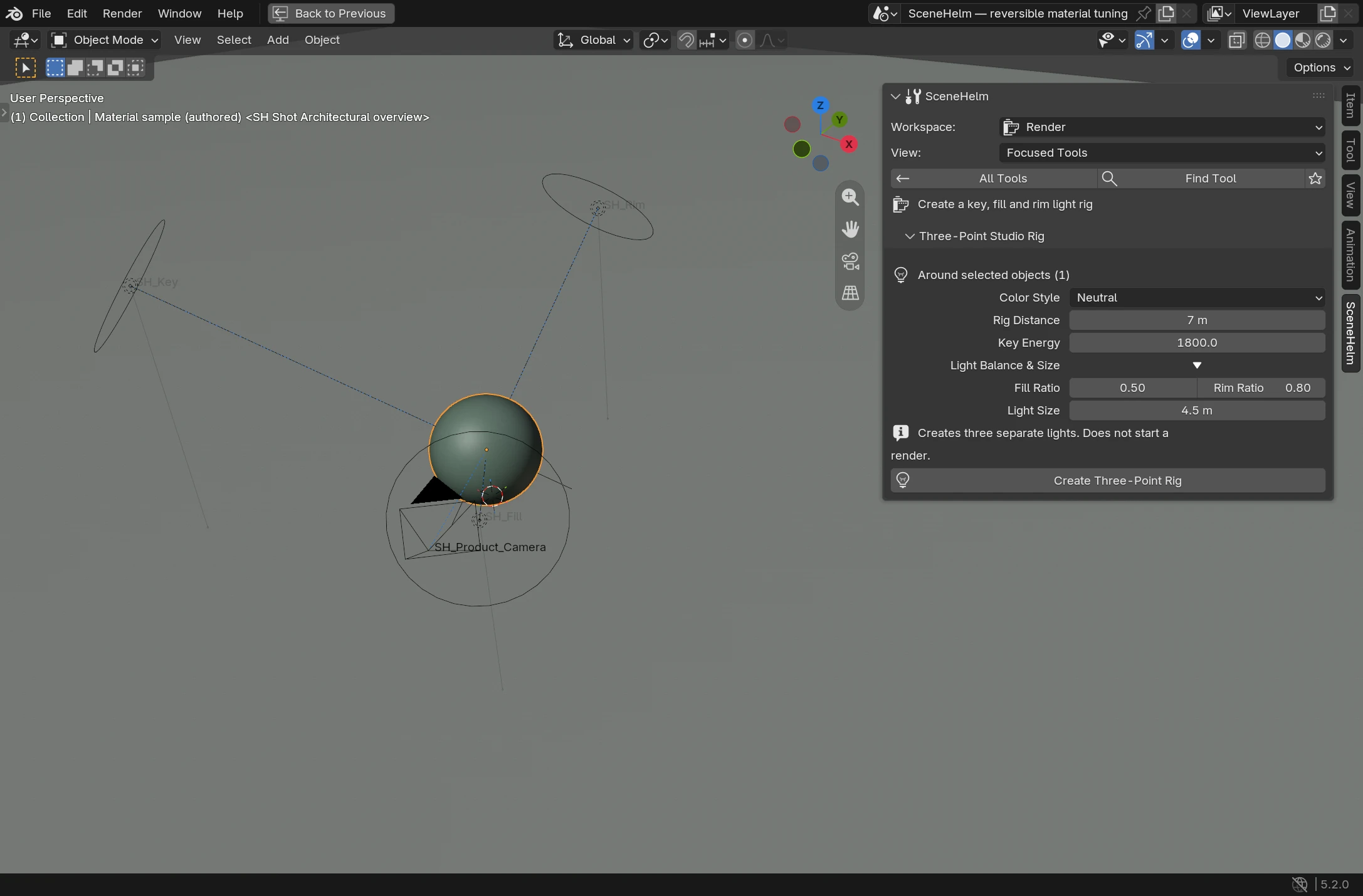 Create a three-point light set in local Blender